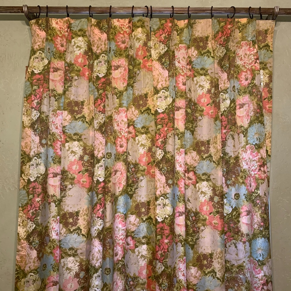 SOLD Vintage Floral Pleated Curtain Panels